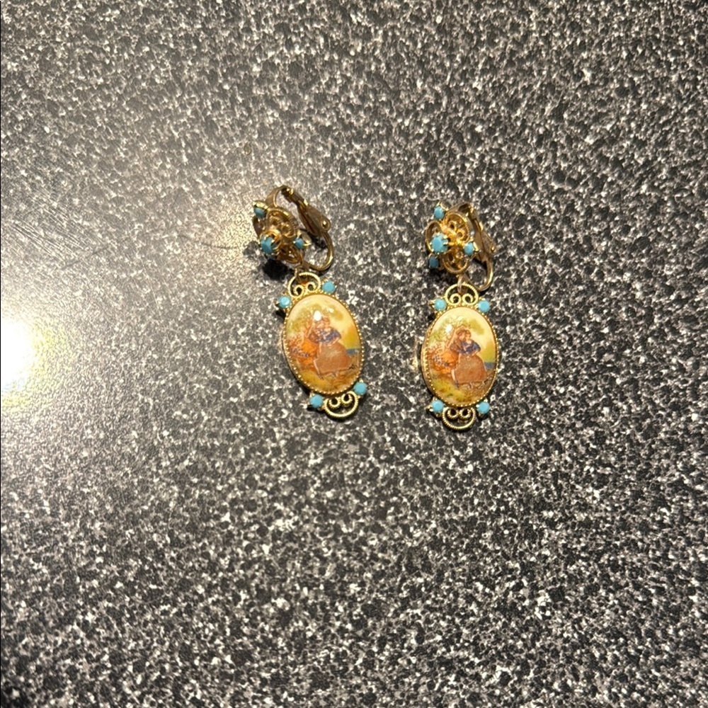Elegant Gold and Blue Clip-On Earrings